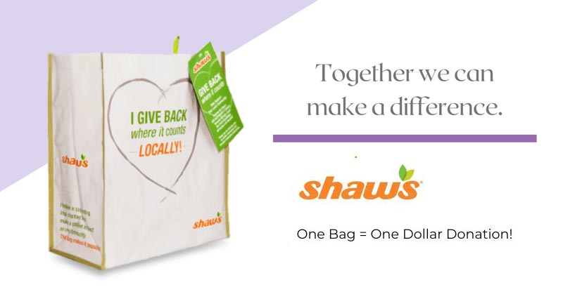 Shaws give back where it counts bag graphic