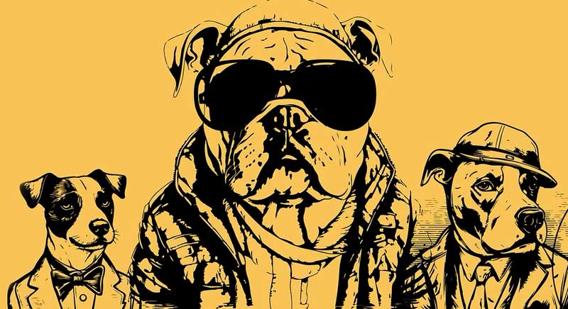 oscars-pub-event-header dog illustrations on a yellow background
